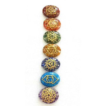 7 Chakras Orgone Chakra Set with Engraved Symbol Oval Shape