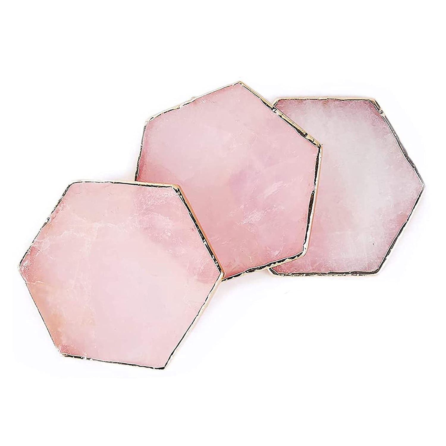 Rose Quartz Hexagon Crystal Coasters Set