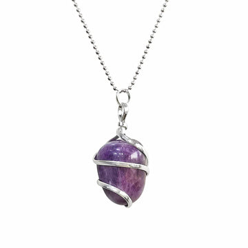 Amethyst Tumbled Stone Wrapped Crystal Pendant