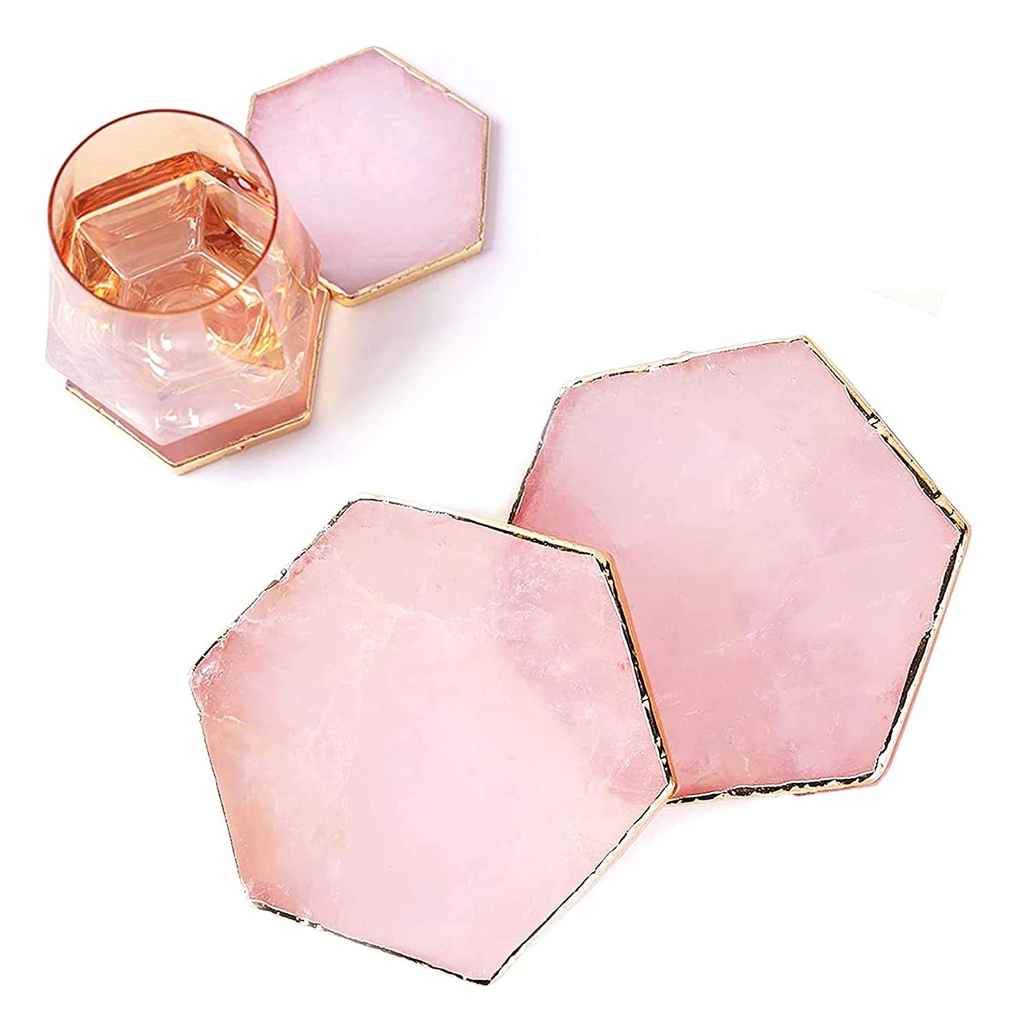 gemstone-coaster-set-hexagon-rose-quartz