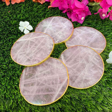 Rose Quartz Round Crystal Coasters Set